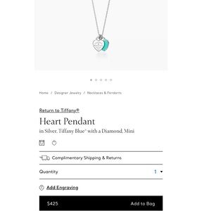 Tiffany & Co. Heart Pendant
in Silver, Tiffany Blue® with a Diamond, Mini